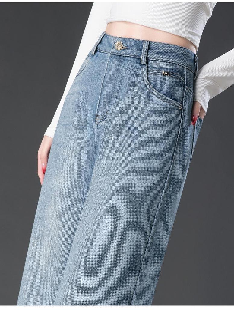 2025 Spring Women's High Waist Light Denim Wide-Leg Pants - Slimming, Loose Fit, and Versatile