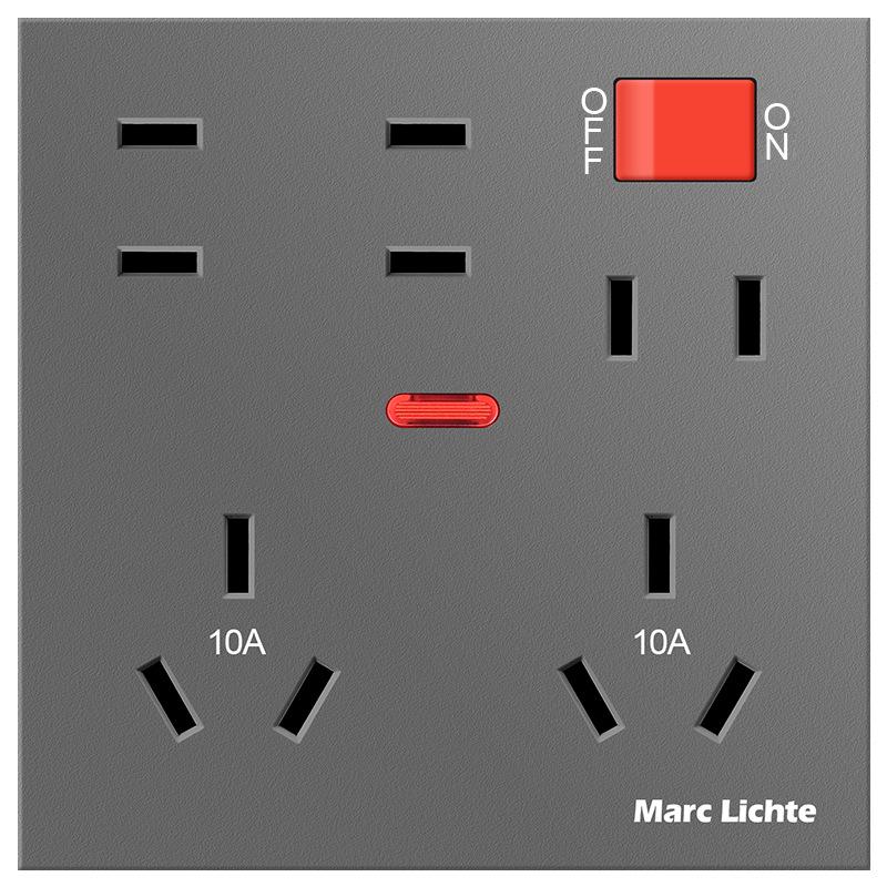 86-Type Concealed 16A High-Power AC Wall Socket with 10A Two/Three-Pin Plug and Switch