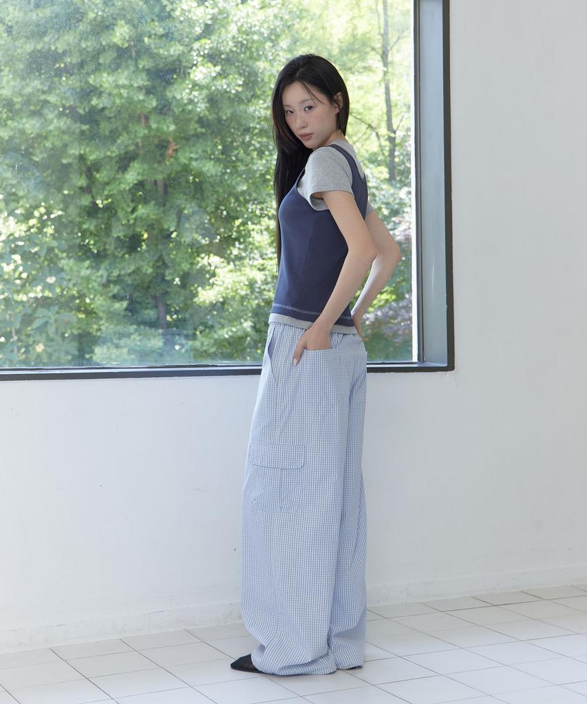 Haebeueoweil Tiny Check Banding Pants (Bl)