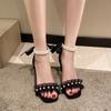 One-word sandals New women's summer versatile lady straps bow thick heel high heels