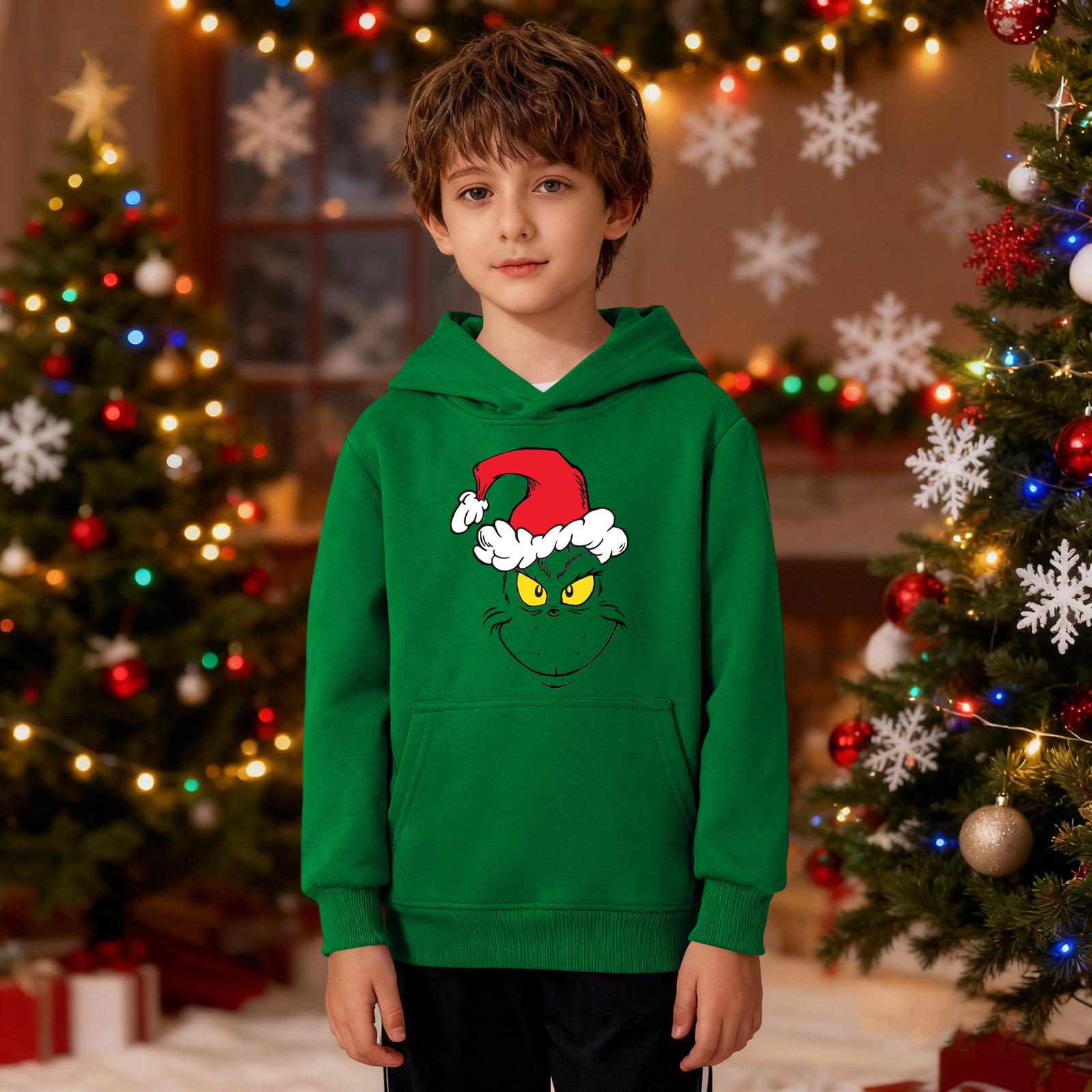 

Рождественский свитшот для мальчиков и девочек, уродливая рождественская футболка, свитшот с круглым вырезом, для малышей, с длинным рукавом, пуловер, наряд, топы 100 зелёный