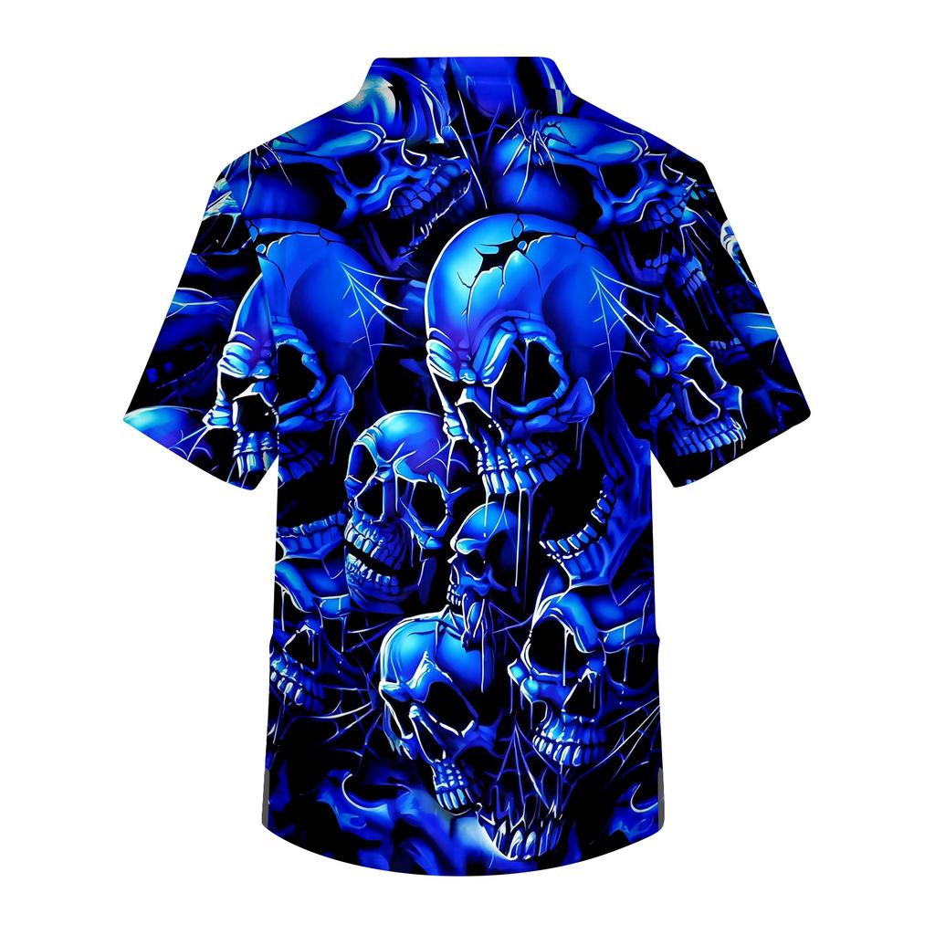 Men's V-Neck Short Sleeve Scrub Top with Print and Chest Pocket for Halloween
