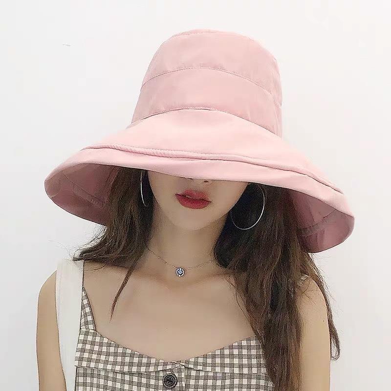 Summer sun protection hat women's versatile double-sided with large brim bucket hat outdoor UV protection travel visor