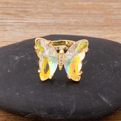 Nidin New Fashion Design Gorgeous Butterfly Ring Sweet 10 Colors Transparent Crystal Adjustable Rings for Women Party Jewelry