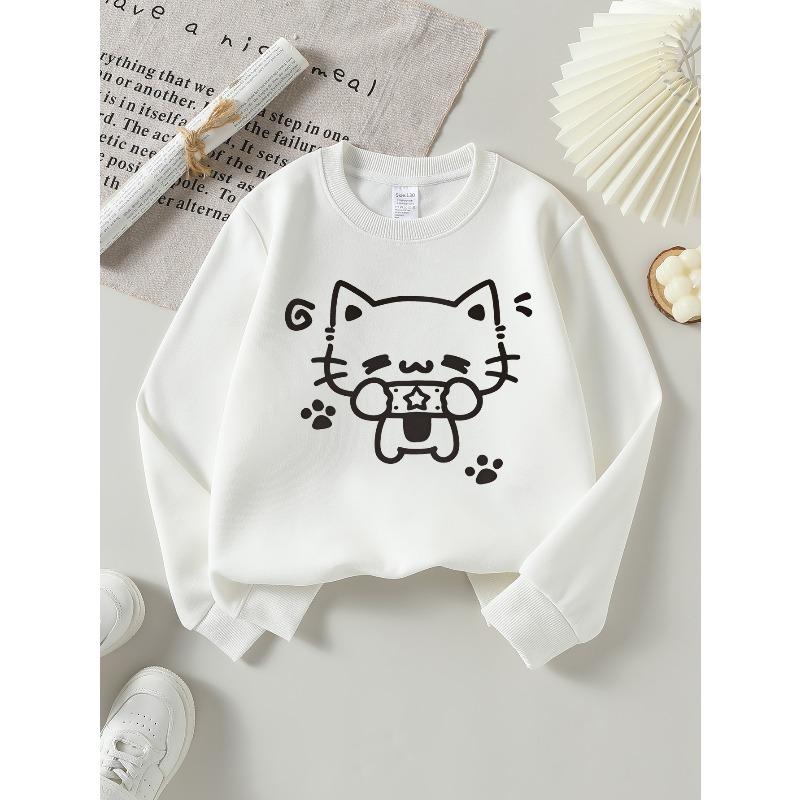 European sizes Adorable Crewneck Sweatshirt for Kids Featuring a Cat with a Star Bandage on Its Face. Soft And Comfy, Ideal for Kids 110 белый