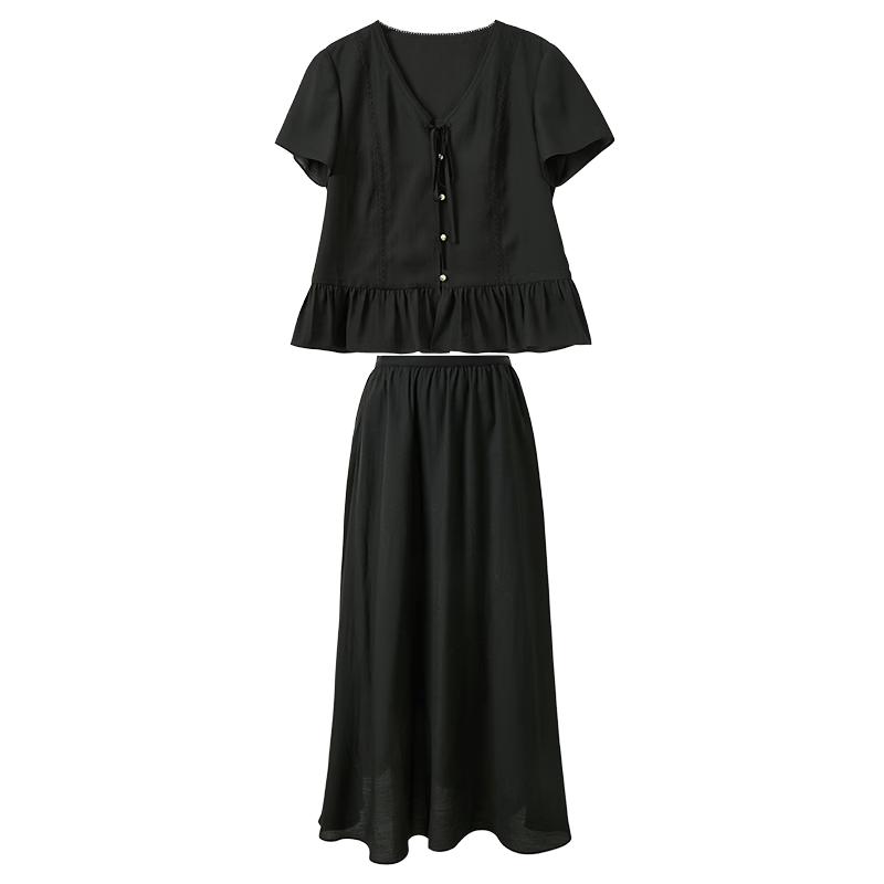 Sancai Acetate V-Neck Shirt & A-Line Skirt Set S