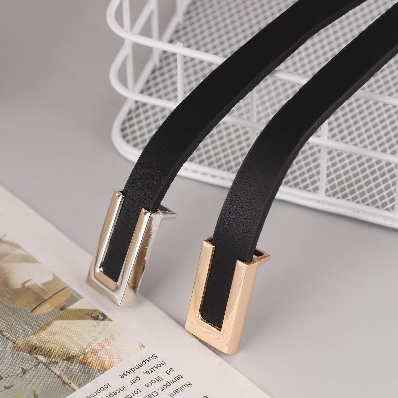 Women Thin Belt Black Gold Silver Metal Buckle Belt Pu Casual Leather Waist Belt Trouser Dress Decoration Waistband