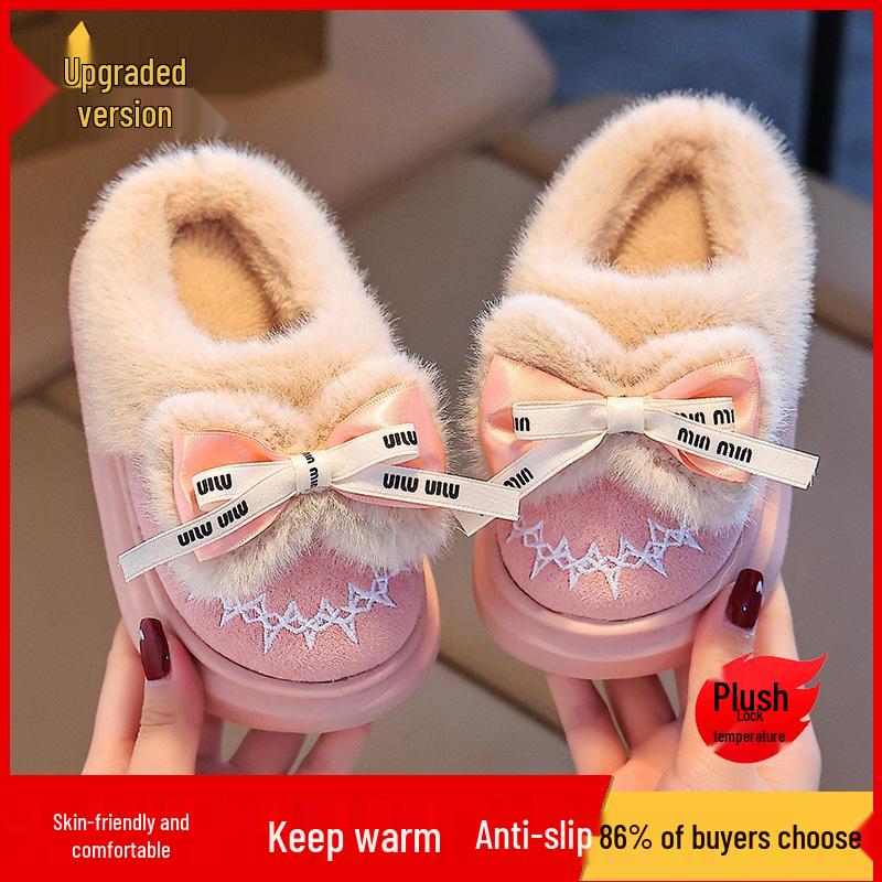 2024 Winter Cotton Shoes for Girls - Thick Warm Indoor/Outdoor Slippers for Medium To Large Babies - Year of the Horse Design