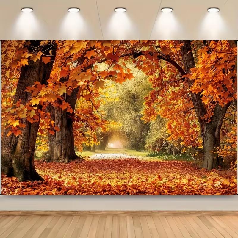 2D Family Photo Booth Backdrop with Warm Autumn Landscape