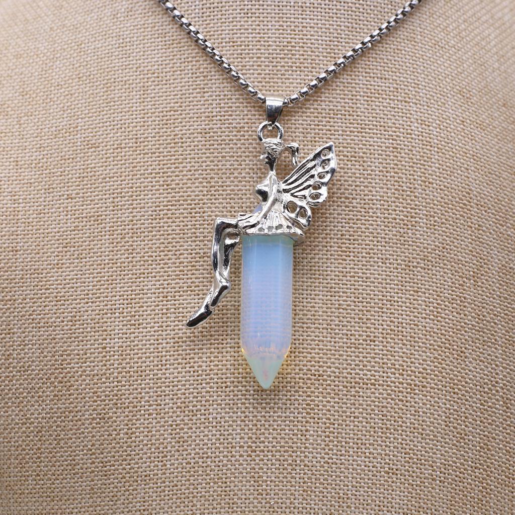 Women Necklace Natural Stone Opal/Turquoise Necklace Hexagonal Pyramid Pendant For Women Birthday Gift Chain 60 CM