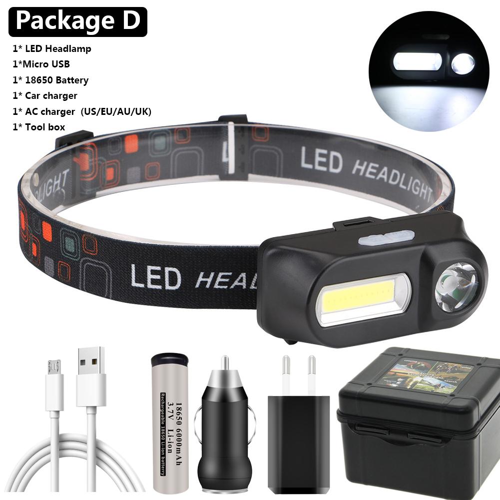 

1804 Sensor XP-G Q5 Headlamp Camping Head Light Lamp by 1* 18650 Акумуляторна батарея Світлодіодні лампи COB Lithium Ion 10w Package D