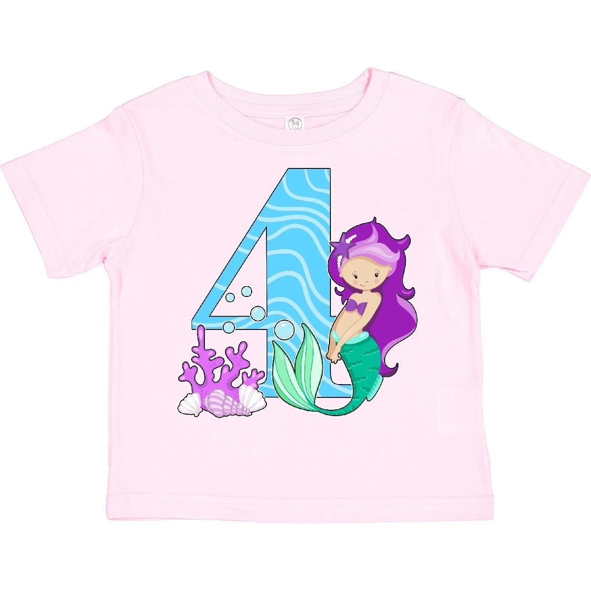Inktastic Fourth Birthday Mermaid Toddler kids boys T-Shirt Birthdays 4th Four Year Old 100