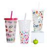 710ml Reusable with Straws Creative Water Cups Changing Colour Cup Magical Plastic Cold Water Color Changing Cup for Halloween