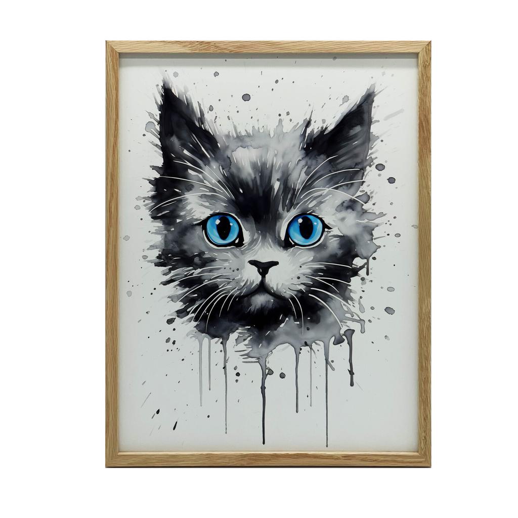 Kot W Akwareli Kot W Akwareli, 50X70 Cm, Rama Aluminiowa Złota, Papier Matowy 230 Gsm