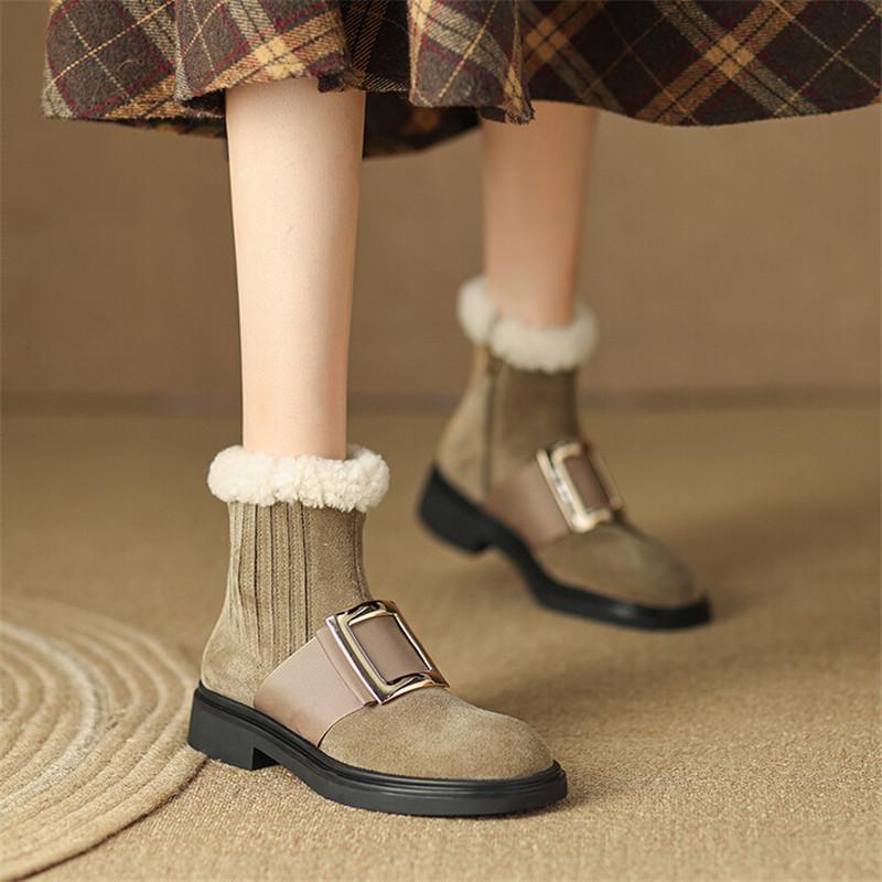 Fashion 2025 New Winter Boots for Women Square Buckle Short Boots Round Toe Thick Heel Women Warm Platform Shoes Large Size Ankle Boots