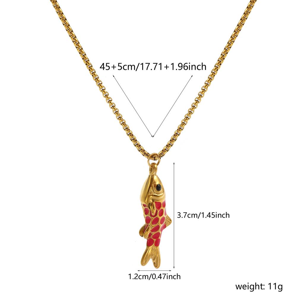 304 Stainless Steel Enamel Fish Pendant Charm Necklace 18K Real Gold Plated Box Chain 45cm + 5cm For Women Ocean Jewelry Gift