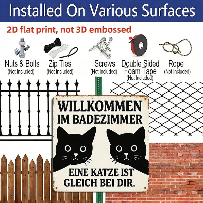 2D Flat, 1pc, Retro Metal Sign, Decorative Plaque And Ornament, Fun Cat Theme, Black Cat Silhouette Style, Decoration for Bathroom, Home, Café, And
