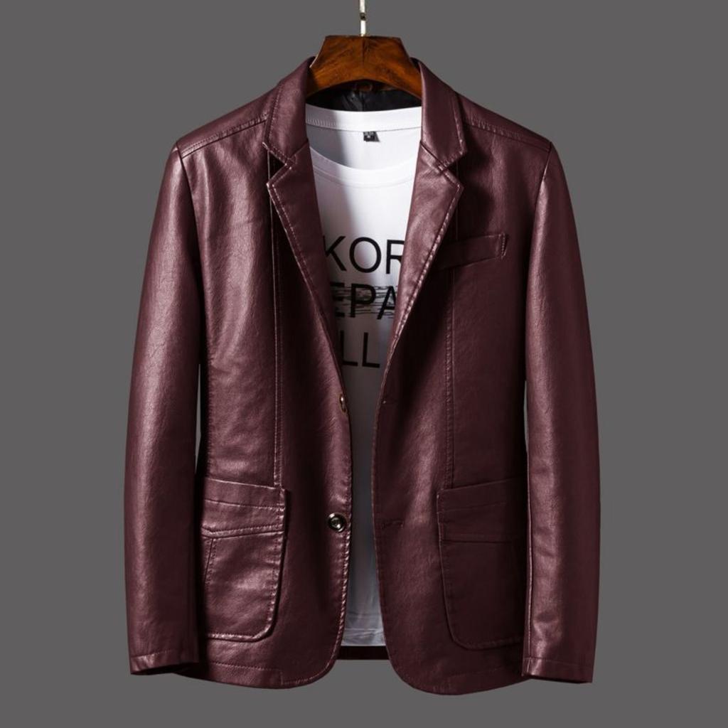 Men's Leather Suit Collar Casual Leather Jacket
