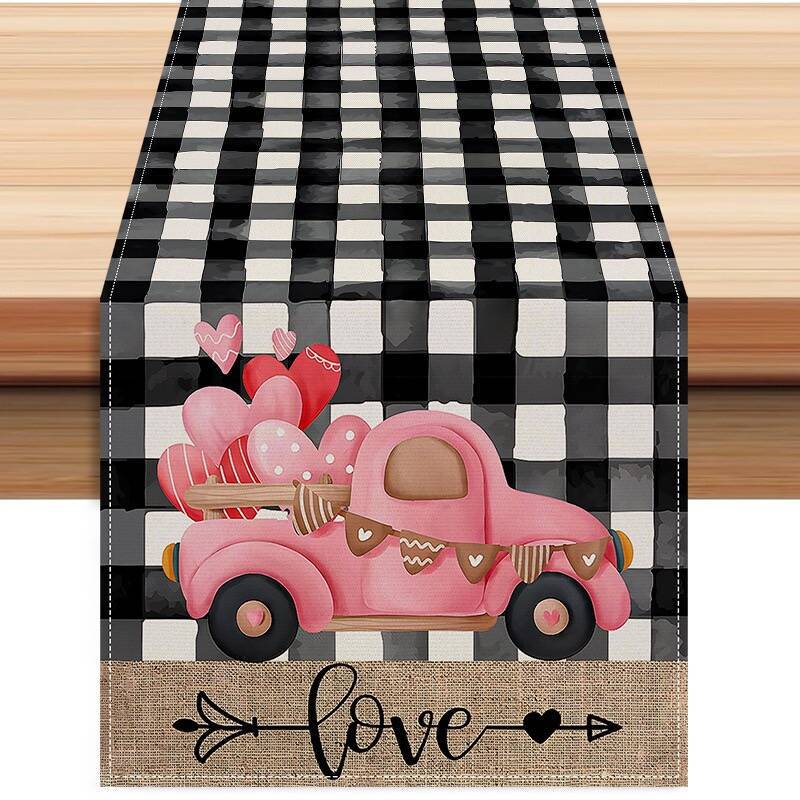 Valentine'S Day Table Flag Red Love Plaid Home Holiday Decoration Table Flag Tablecloth