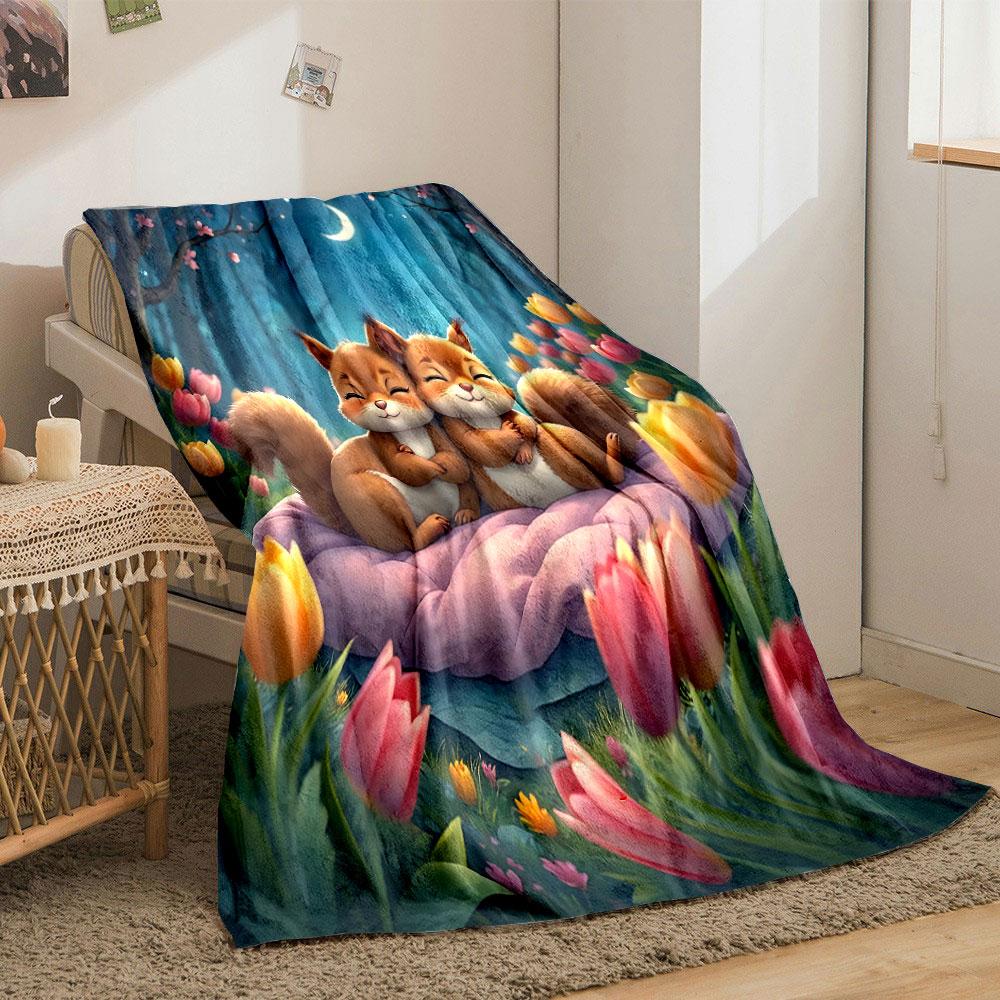 Cozy Squirrels In a Moonlit Garden Print Blanket Soft and Cozy Perfect for the Living Room Bed Sofa or a Nap,gift