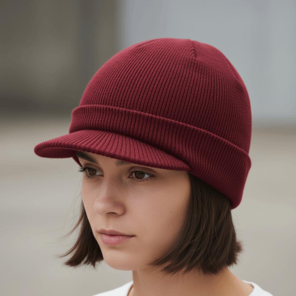 Earflap Short Brim Beanie Cap Thicken Add Plush Lined Hat Fashion Warm Knitted Peaked Cap Winter