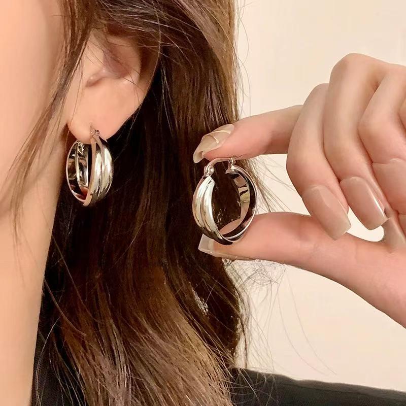 European & American High-End Geometric Double Layer Circle Earrings Electroplated медный