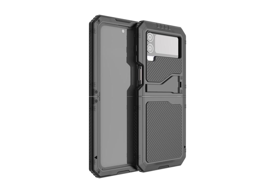 Cross-Border Metal Three-Proof Phone Case for Samsung Z-Flip-4 - Full Coverage Anti-Drop Protection