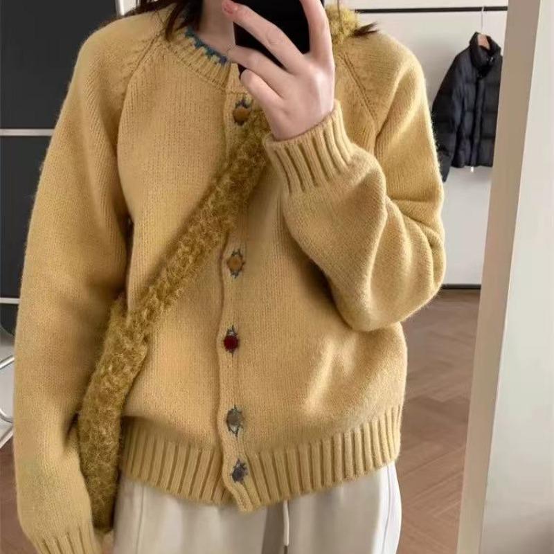 Farbblock-Strickjacke im koreanischen Stil für Damen - Herbst/Winter Kollektion 2025, Lockerer Schnitt & Weicher Stoff