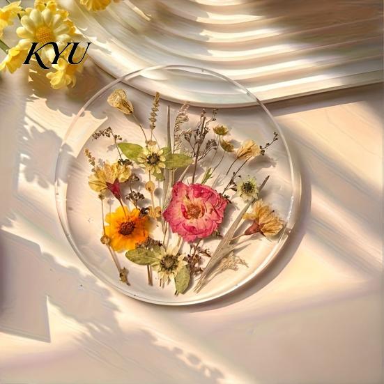 Modern Kitchen Table Decor Floral Print Acrylic Coaster, Non-Slip Surface Heat Resistant Protection Cup Pad, Mother's Day Gift Ideas Transparent Round