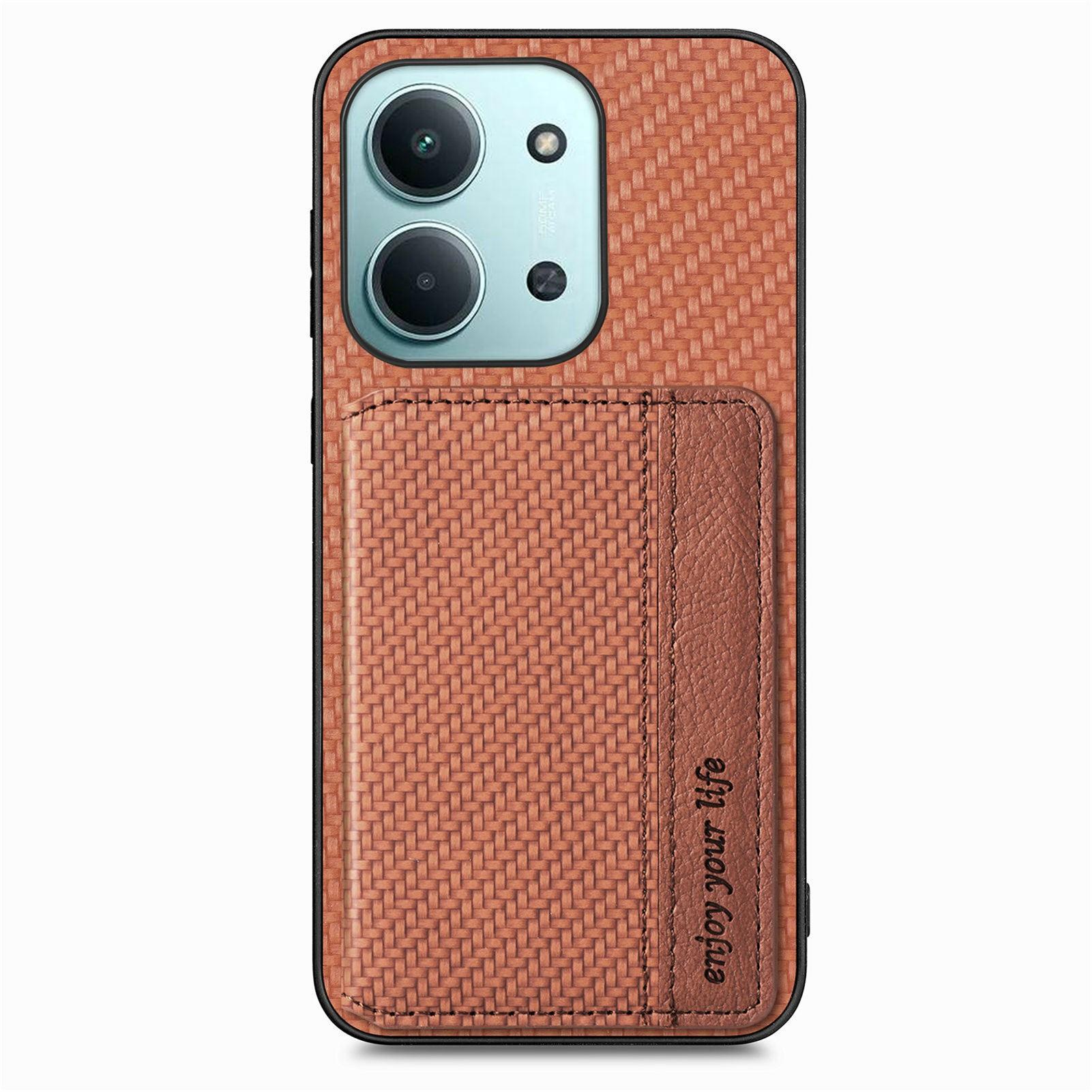 

RFID Blocking Case For Xiaomi Redmi 15C 5G (EU) (173mm)/15C 4G (EU) (173mm) Carbon Fiber Leather Phone Back Cover with Card Holder