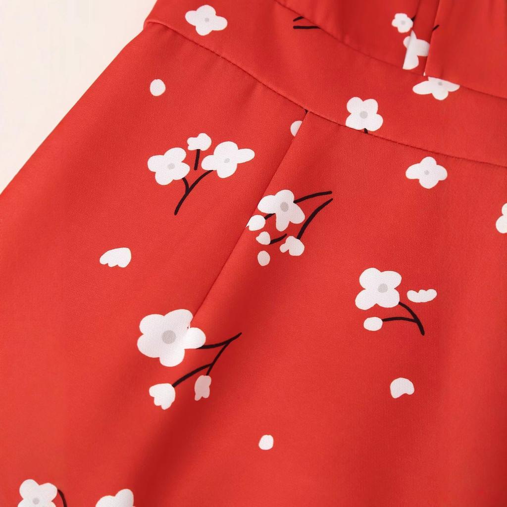 Women's summer new French sweet design slim bubble sleeve floral dress