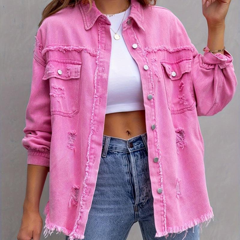 

2025 European & American Women s Casual Polyester Blend Denim Jacket with Lapel S