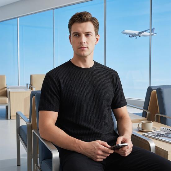 Yousheng Herren Jacquard T-Shirt Einfarbige Rundhals gestreiftes T-Shirt Lockerer Schnitt Lässig Stilvoll Sommer T-Shirt für den täglichen Gebrauch Straße Strand Urlaub
