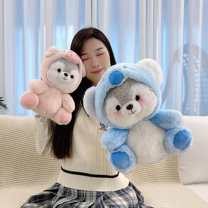 New Cute Creative Pet Transformed Koala Pig Fox Dinosaur Plush Soothing Sleeping Pillow Husky Dolls Girls Kids Birthday Gifts