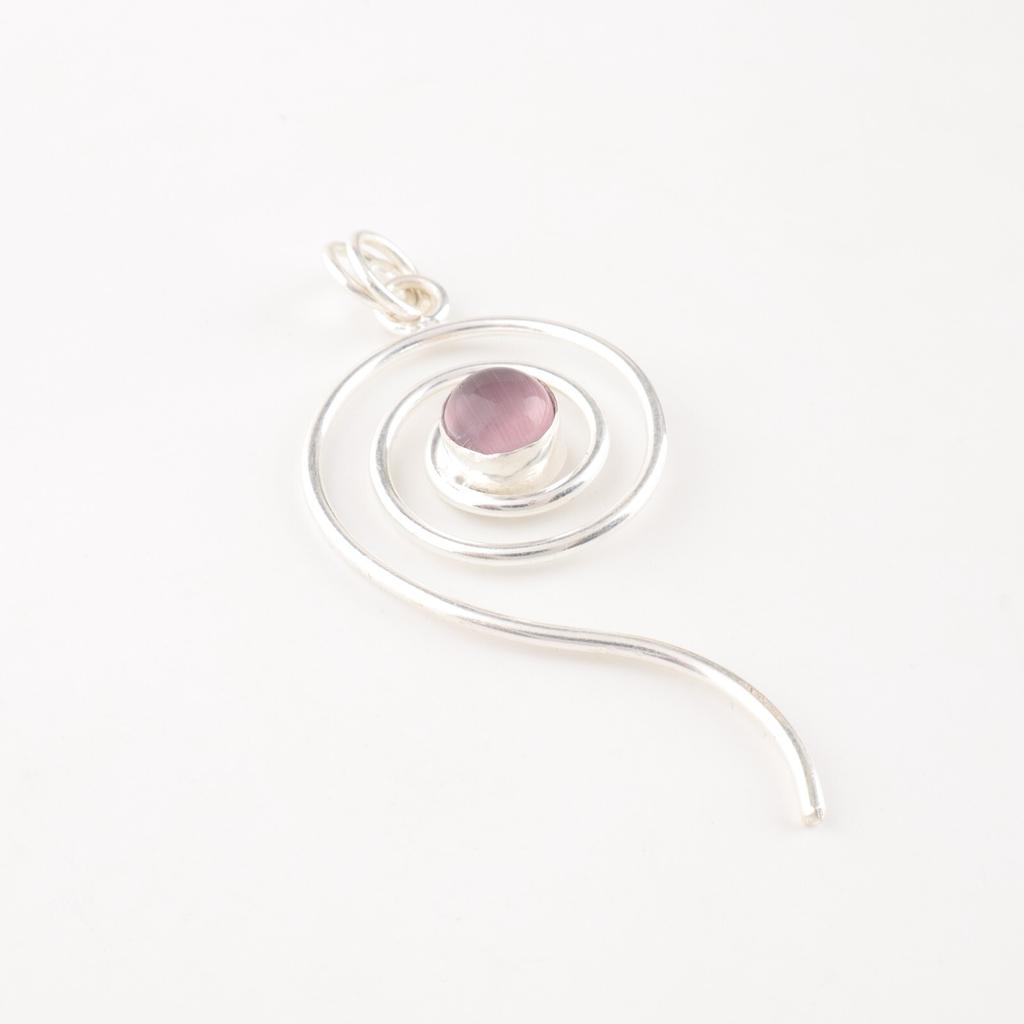 Purple Cat's Eye Gemstone 925 Sterling Silver Jewelry Handmade Round Pendant PP-42-43
