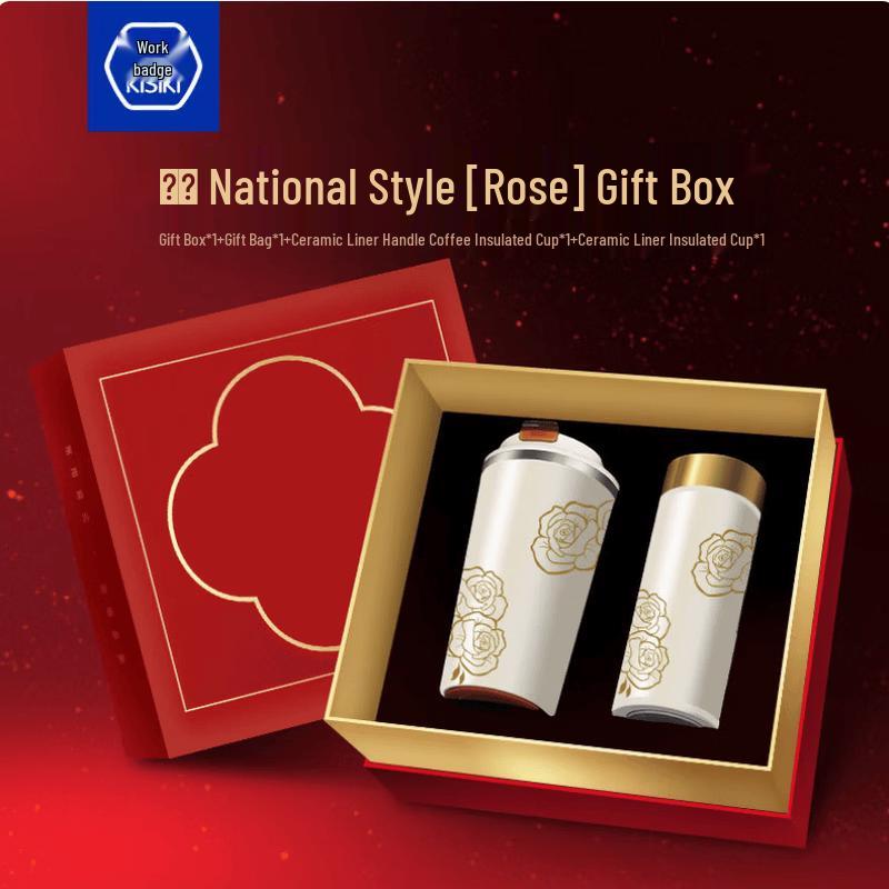 Golden Rose Ceramic Lined Insulated Mug Gift Set