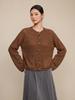 Nanyou Women's Autumn 2026 Round Neck Loose Knit Cardigan - Double Pocket, Hollow Design