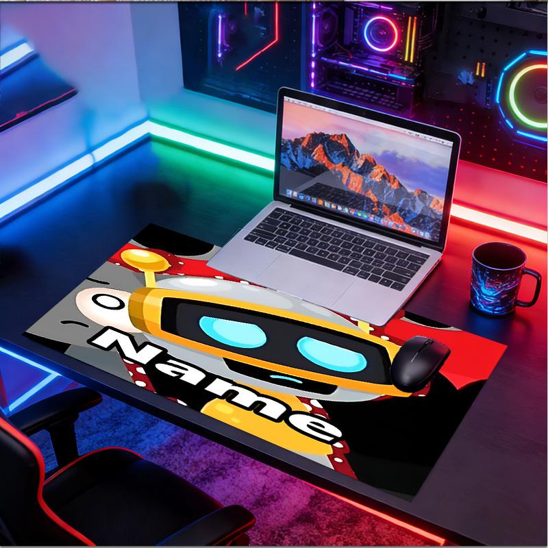 Custom Name Personalized Cosmic Bot Crew Pattern Mousepad, Laptop PC Desk Mat, Decorative Desk Mat for Home Keyboard Pad Gift