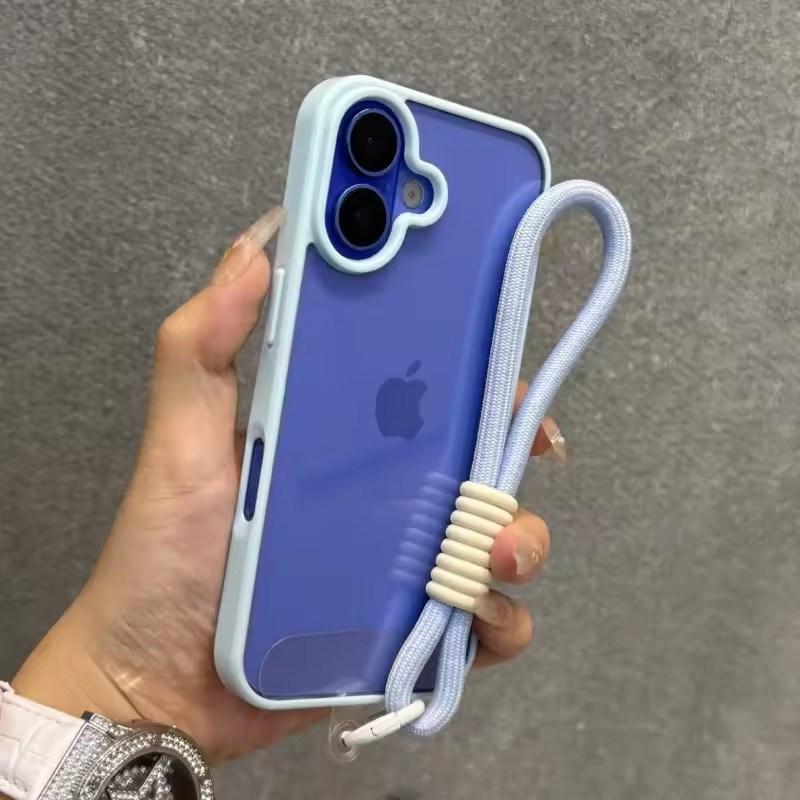 Luxury Candy Color Bumper With Lanyard Phone Case For iPhone 17 16 15 14 13 12 11 Pro Max Plus Clear Acrylic Shockproof Cover
