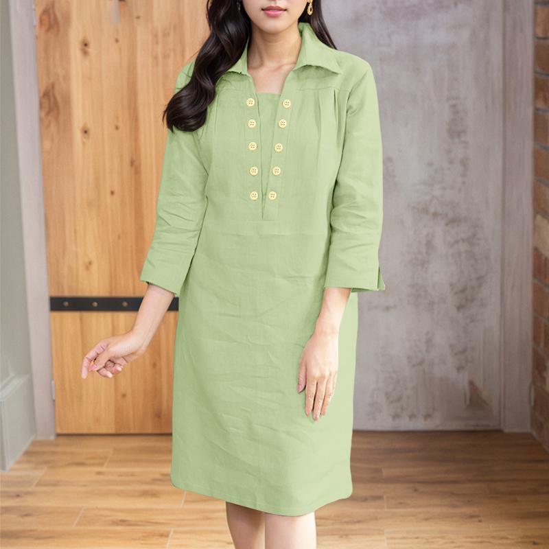 

ZANZEA Женское летнее платье с классическим воротником, однотонное, с рукавом 3/4 M зелёный