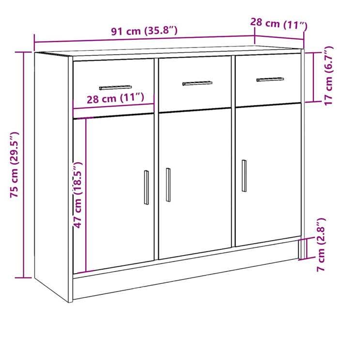 VidaXL Buffet vieux bois 91x28x75 cm bois d'ingénierie, meuble de rangement, meuble de rangement de cuisine, meuble de 855894