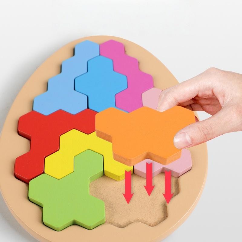 Holz Dinosaurier Ei Puzzle Buntes Ei Tangram Puzzle Frühe Bildung Farberkennung Übung Kinder Hand-Auge-Koordination Spielzeug