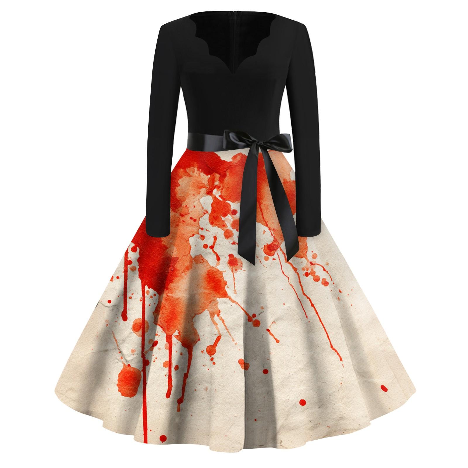 

Женское повседневное модное винтажное платье с принтом в виде V-образного выреза на Хэллоуин XXXL киноварь