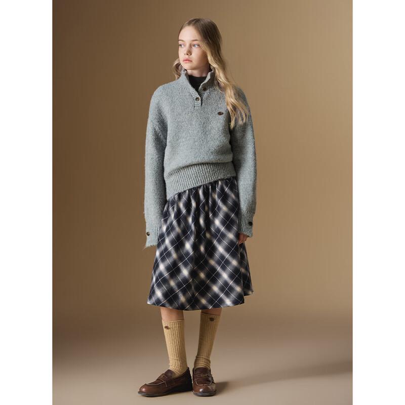 ELLE KIDS Girls' Retro Stand-Up Collar Knit Sweater