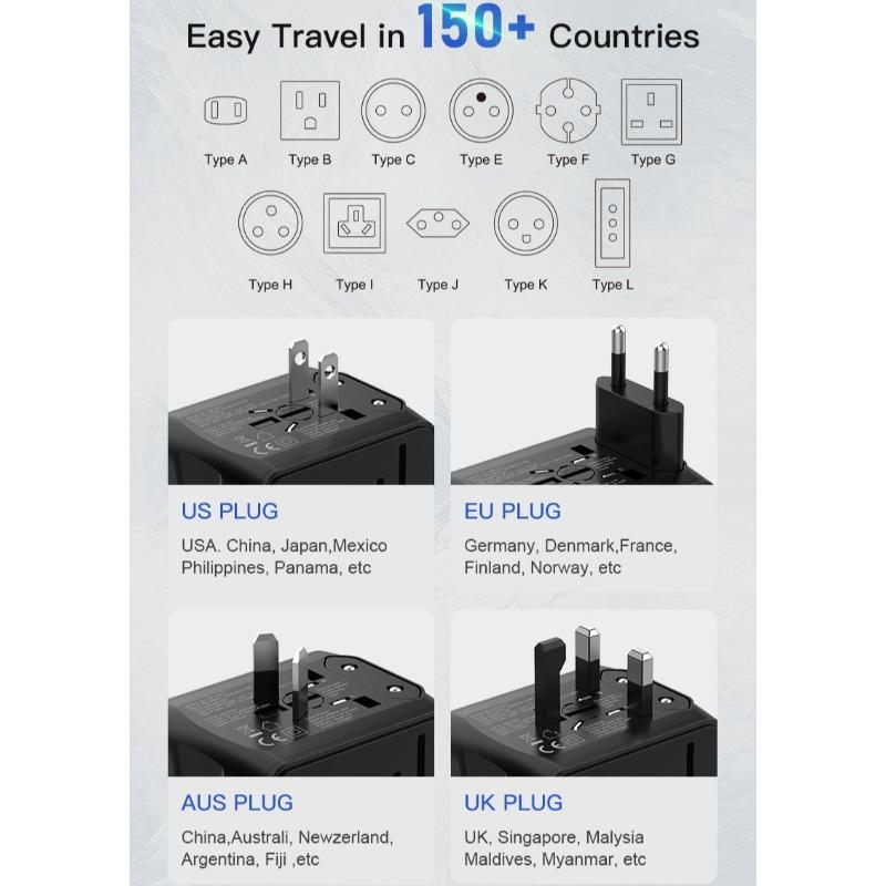 Universeller Reiseadapter Reiseladegerät für US EU UK AUS Reisen mit 3 USB- und 1 Typ-C-Anschluss