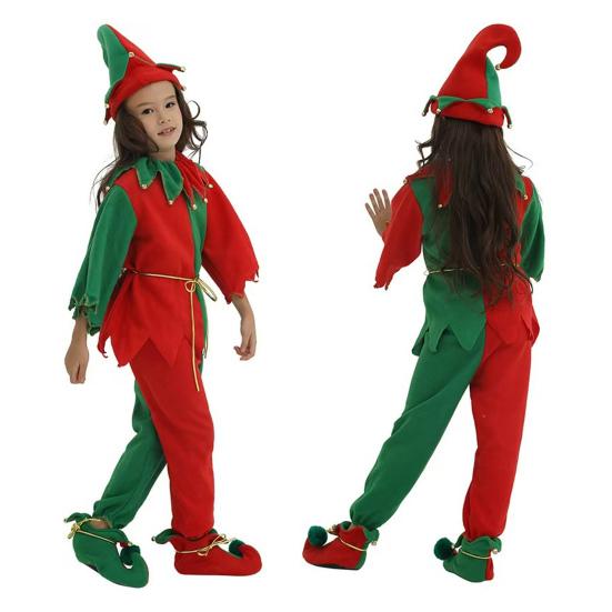 Різдвяний костюм ельфа для сім'ї, дорослих, дітей, наряд ельфа, червоно-зелений колор-блок, шапка ельфа, топ, штани та пояс, святкове вбрання для святкової вечірки для тата, мами, дітей