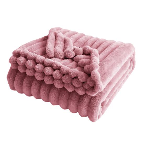 Furry Throw Blanket Fluffy Thick Bubble Blanket Cozy Warm Striped Plush Blanket for Couch Sofa Bedroom Living Room Winter Use