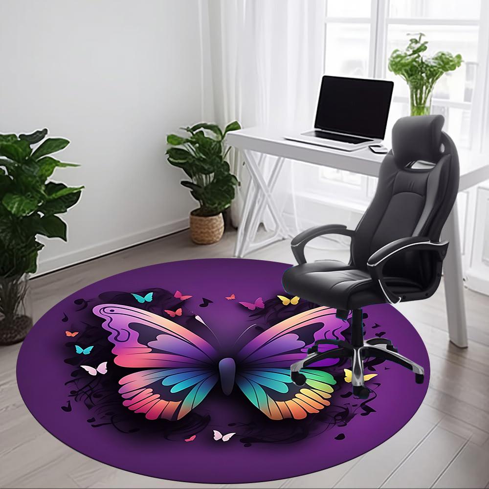 1pc Butterfly Design Chair Carpet for Office, Round Polyester Mat, Indoor Decor for Office, Easycare Fabric, Washable Non-slip Area Carpet