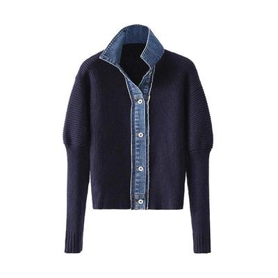 Herfst Winter Vintage Koreaanse Mode Vrouw Denim Patchwork Vest Enkelrijig Trui Revers Breigoed Chic Esthetisch Stijlvol