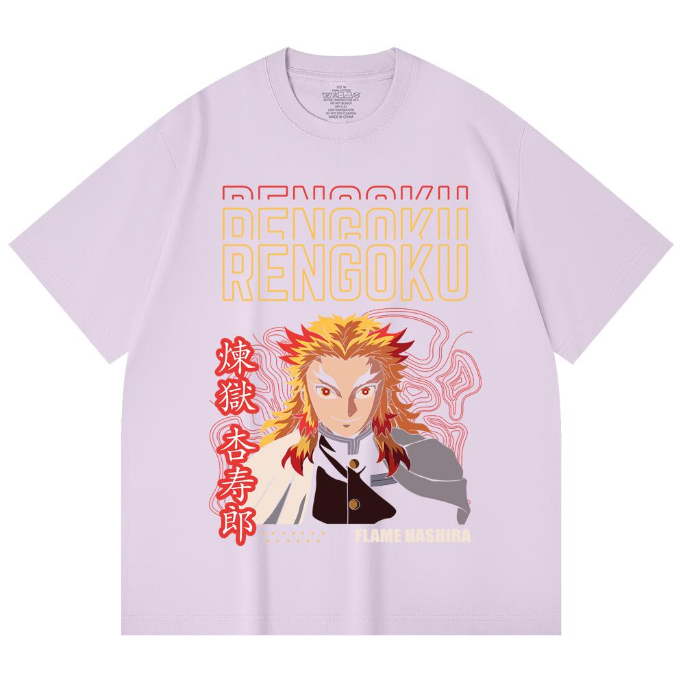 230 Gsm 100% Cotton Demon Slayer V117 Rengoku Print Unisex Heavy Cotton T Shirt